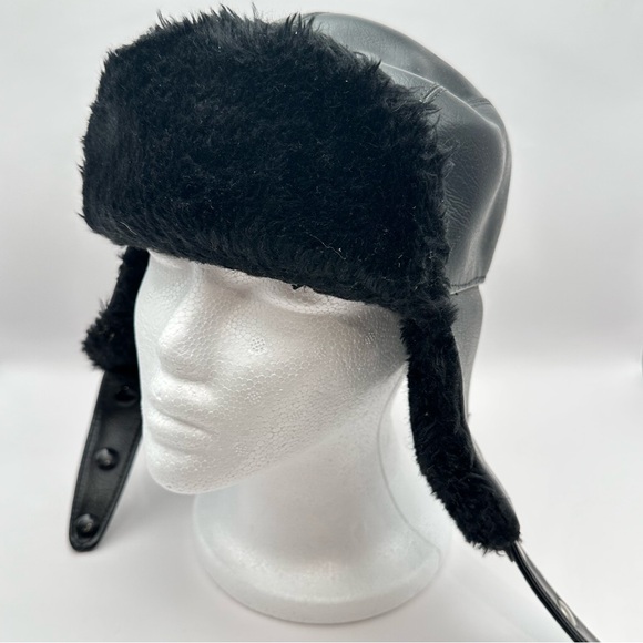 Vintage Faux Fur Leather Bomber Trapper Aviator Hat Men’s Size 6 3/4 - Picture 1 of 8